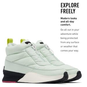 NEW Sorel Out N About Puffy Zip Boot- Mint Green High-Top Sneakers 8.5 Women’s